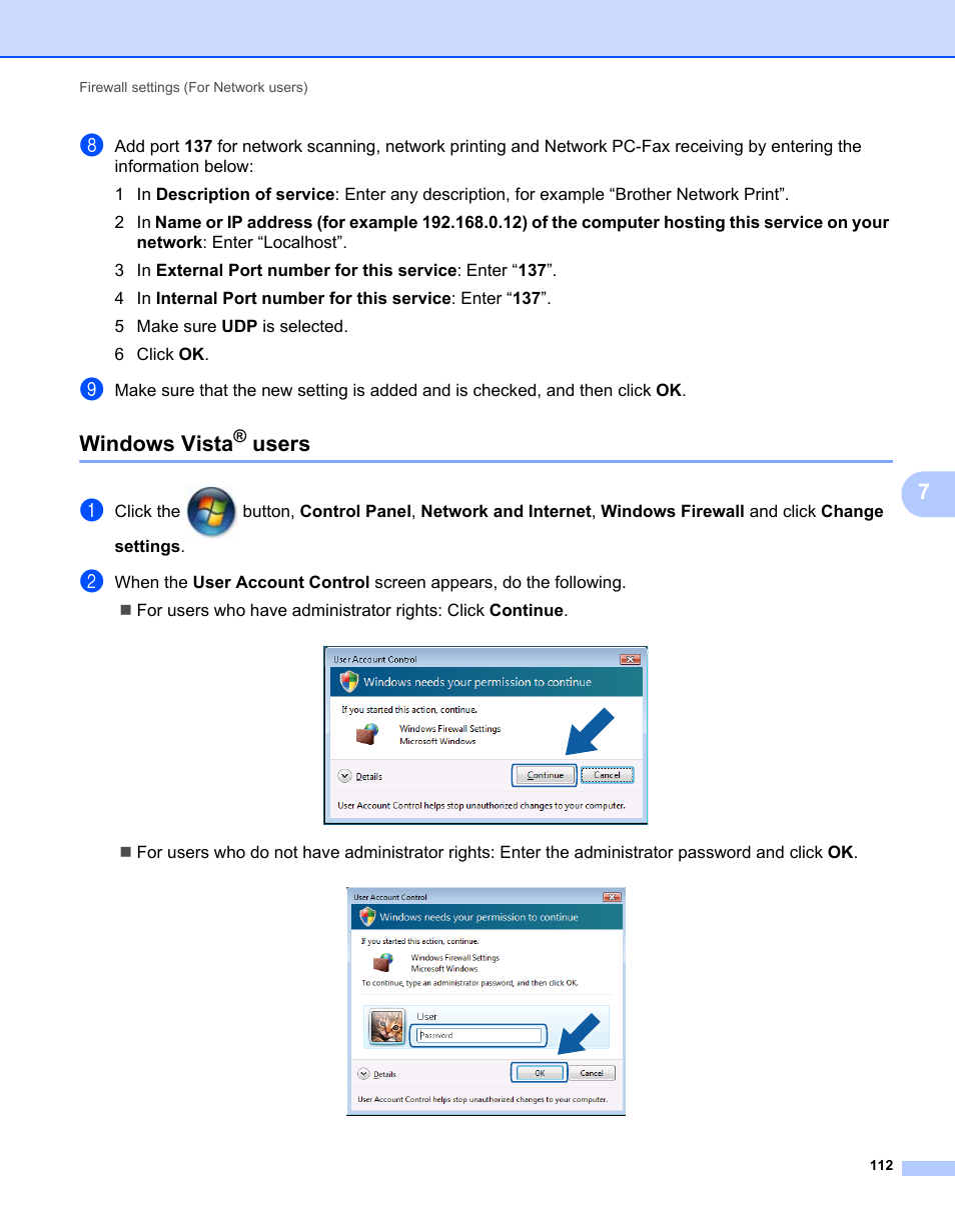 Windows vista® users, Windows vista, Users | Brother MFC 7360N User Manual | Page 120 / 218