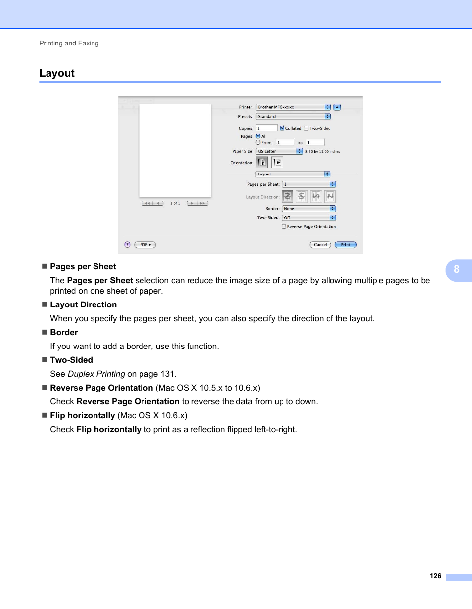 Layout, 8layout | Brother MFC 7360N User Manual | Page 134 / 218
