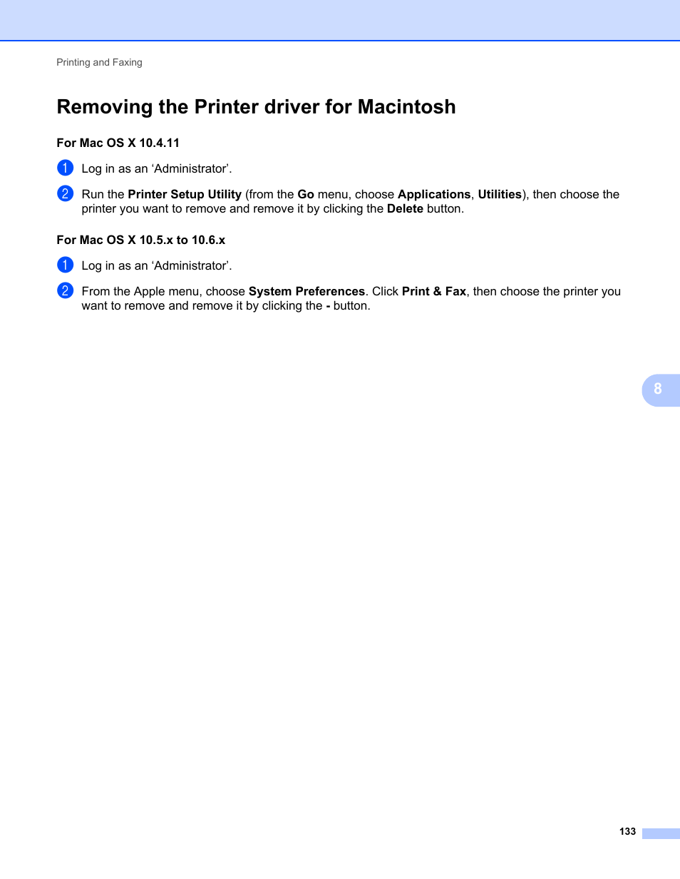 Removing the printer driver for macintosh | Brother MFC 7360N User Manual | Page 141 / 218