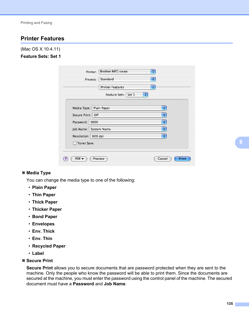 Printer features, 8printer features | Brother MFC 7360N User Manual | Page 143 / 218