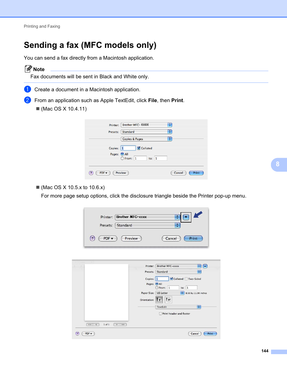 Sending a fax (mfc models only) | Brother MFC 7360N User Manual | Page 152 / 218