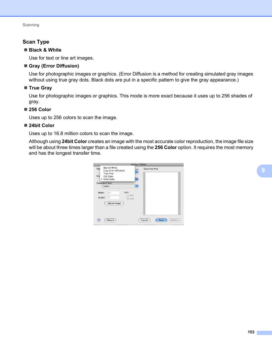 Scan type | Brother MFC 7360N User Manual | Page 161 / 218