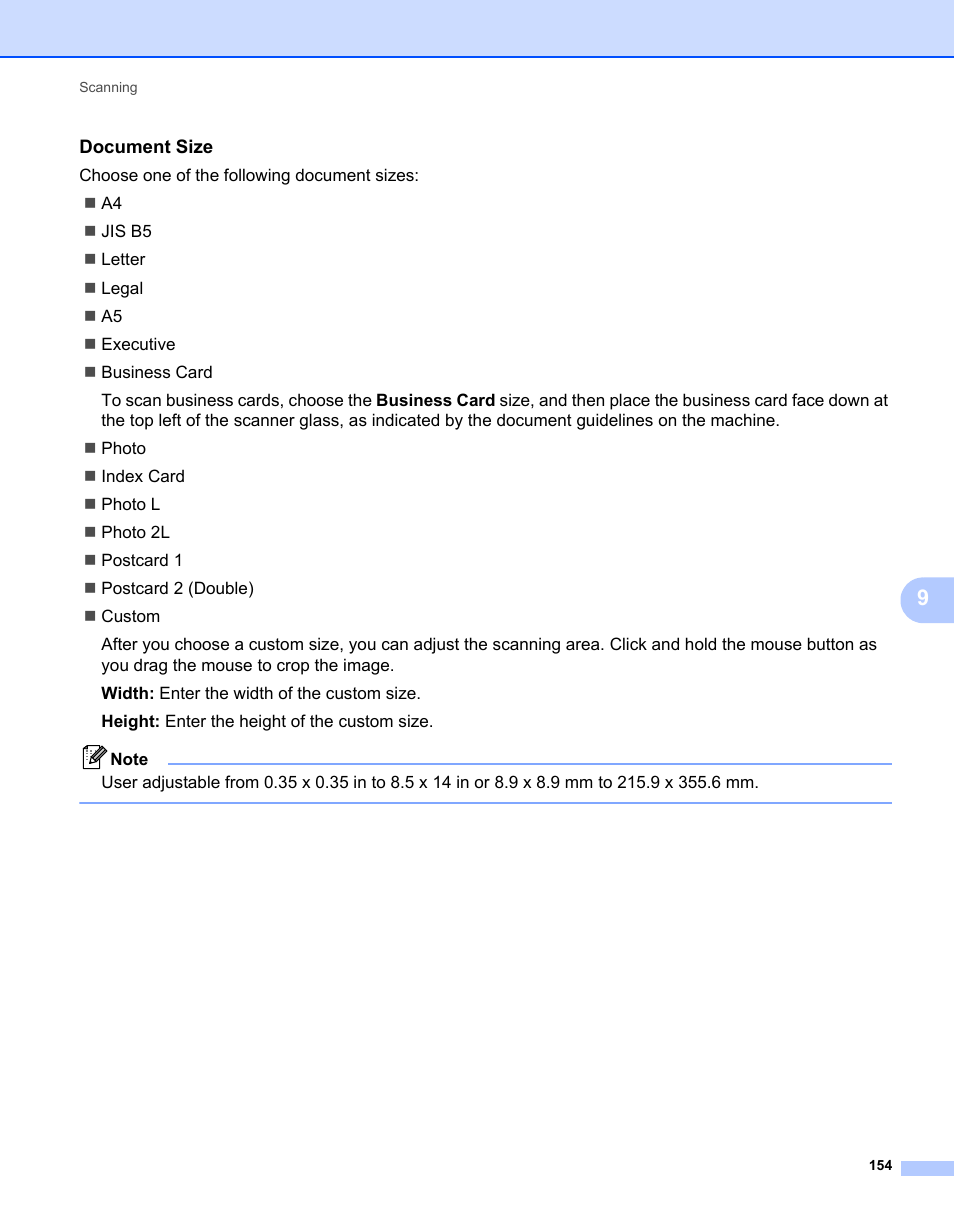 Document size | Brother MFC 7360N User Manual | Page 162 / 218