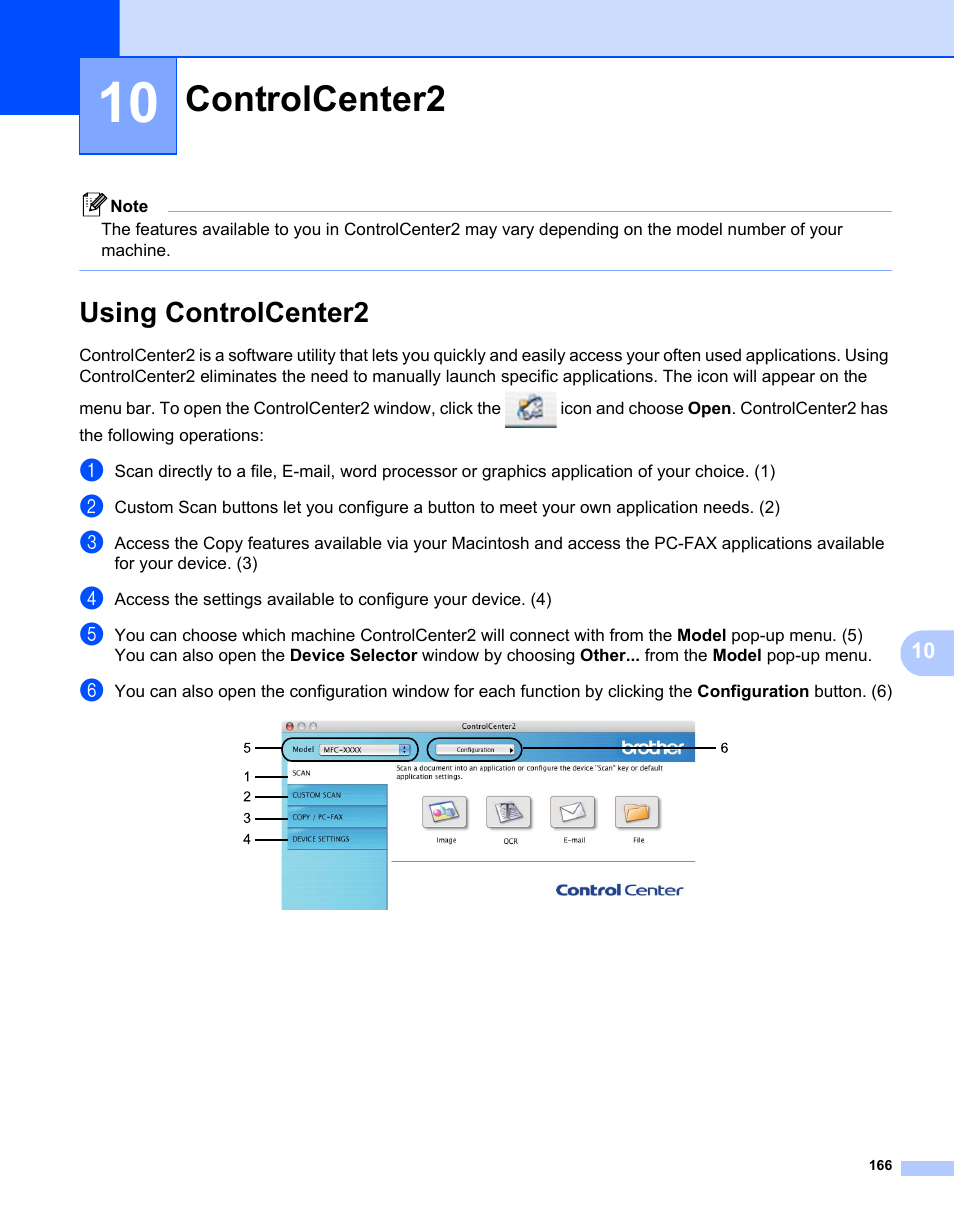 10 controlcenter2, Using controlcenter2, Controlcenter2 | Brother MFC 7360N User Manual | Page 174 / 218