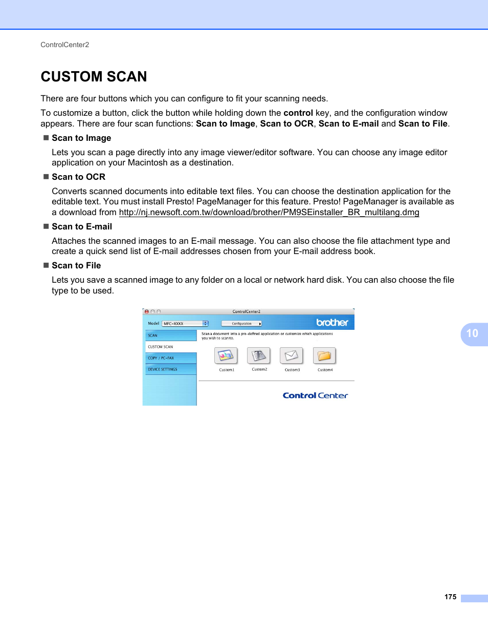 Custom scan | Brother MFC 7360N User Manual | Page 183 / 218