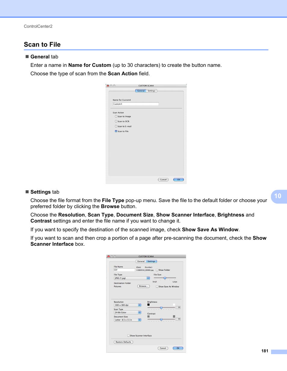 Scan to file, 10 scan to file | Brother MFC 7360N User Manual | Page 189 / 218