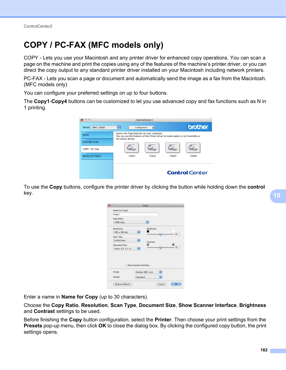 Copy / pc-fax (mfc models only) | Brother MFC 7360N User Manual | Page 190 / 218