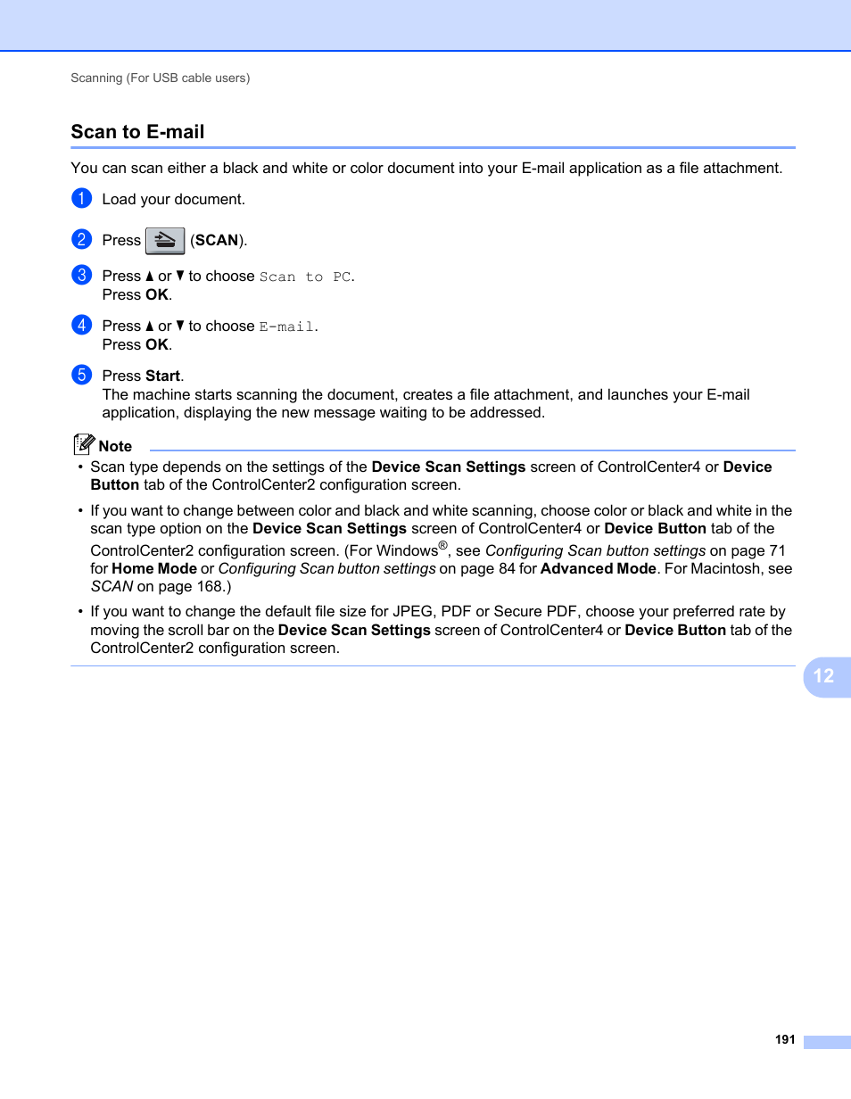 Scan to e-mail, 12 scan to e-mail | Brother MFC 7360N User Manual | Page 199 / 218