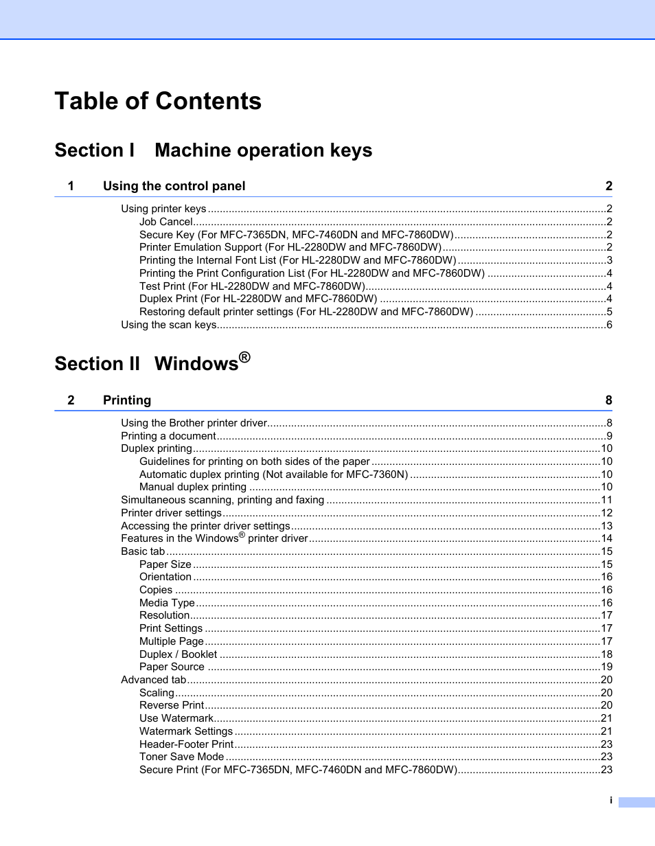 Brother MFC 7360N User Manual | Page 2 / 218