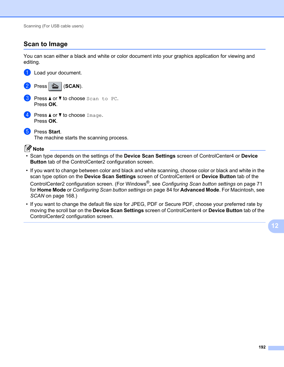 Scan to image, 12 scan to image | Brother MFC 7360N User Manual | Page 200 / 218