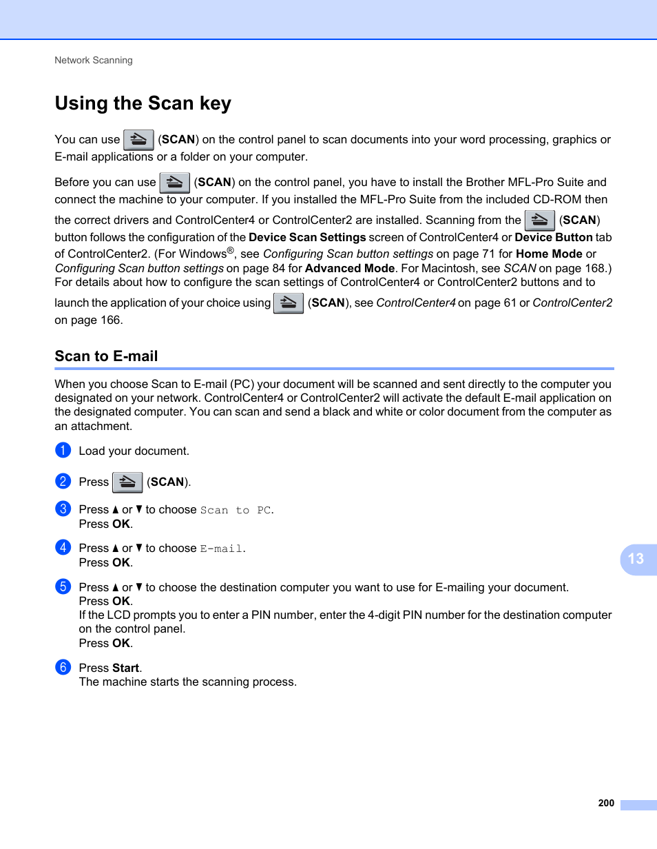Using the scan key, Scan to e-mail | Brother MFC 7360N User Manual | Page 208 / 218
