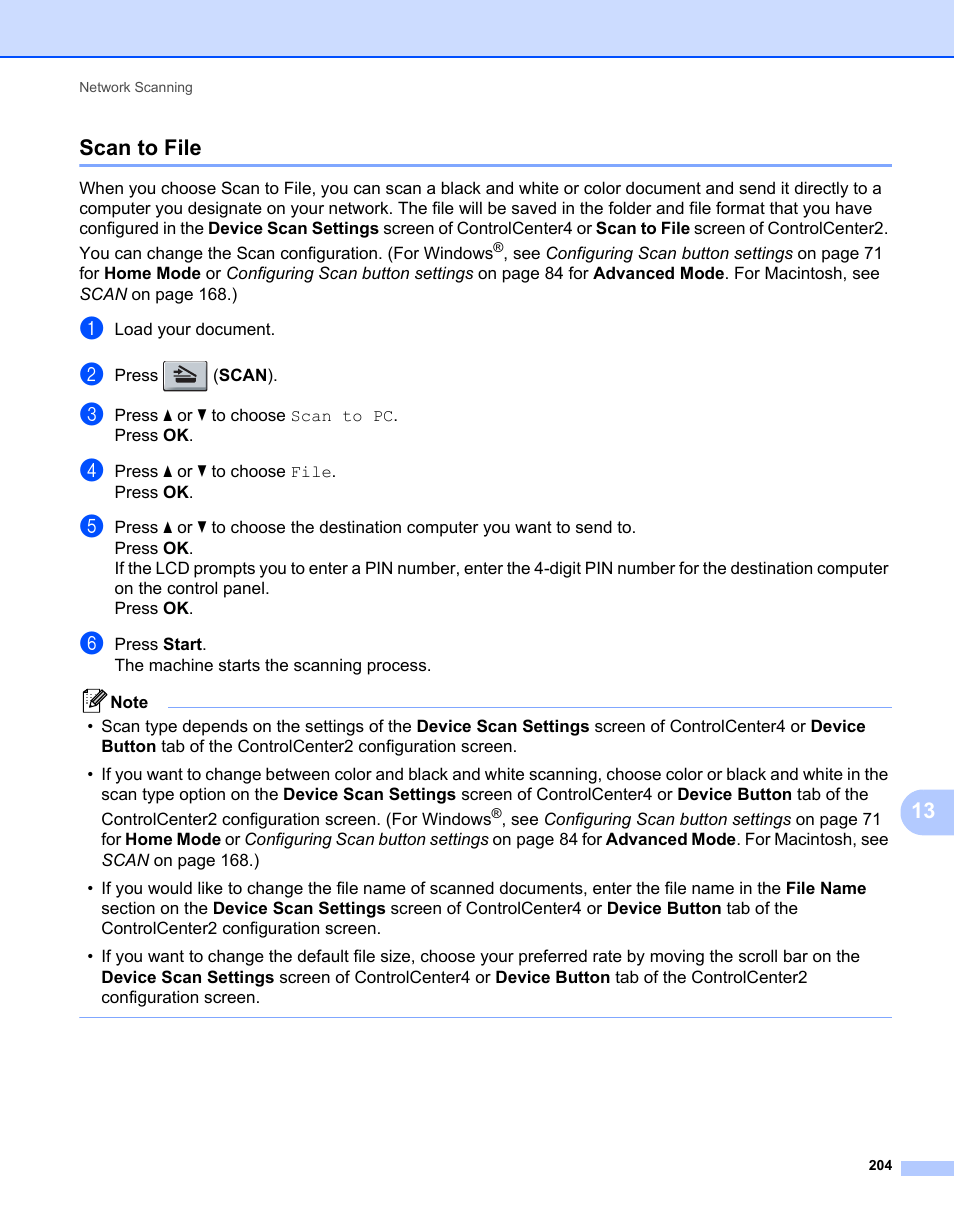 Scan to file, 13 scan to file | Brother MFC 7360N User Manual | Page 212 / 218