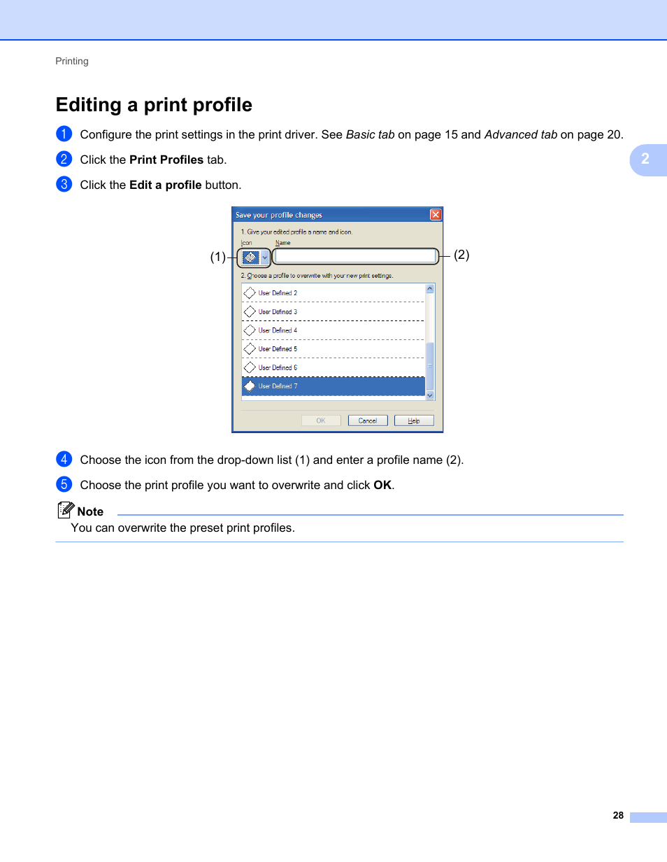 Editing a print profile | Brother MFC 7360N User Manual | Page 36 / 218