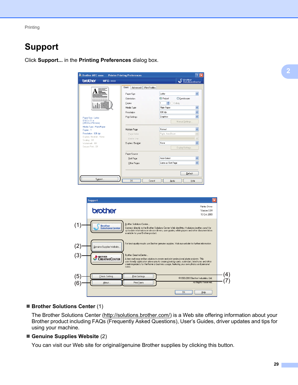 Support | Brother MFC 7360N User Manual | Page 37 / 218