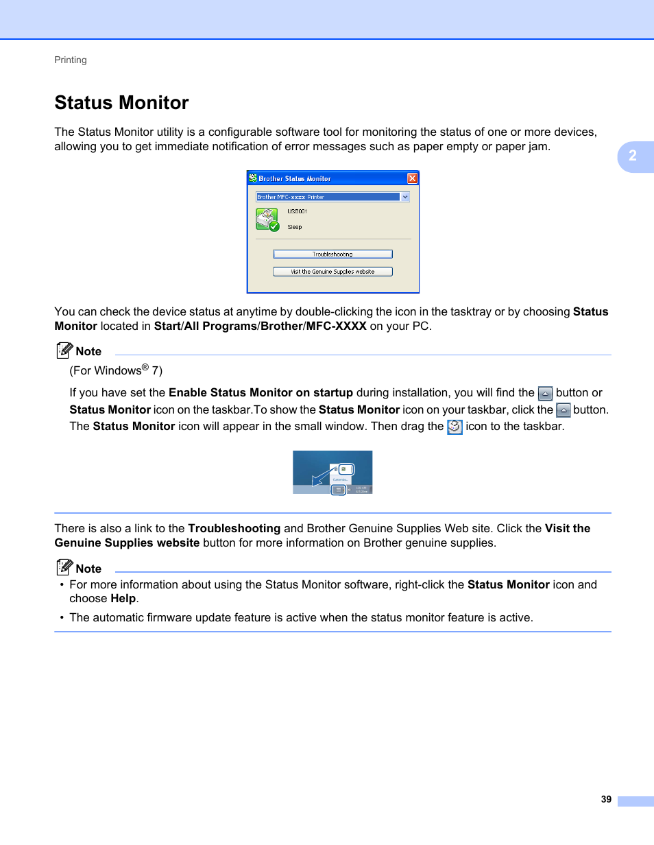 Status monitor | Brother MFC 7360N User Manual | Page 47 / 218