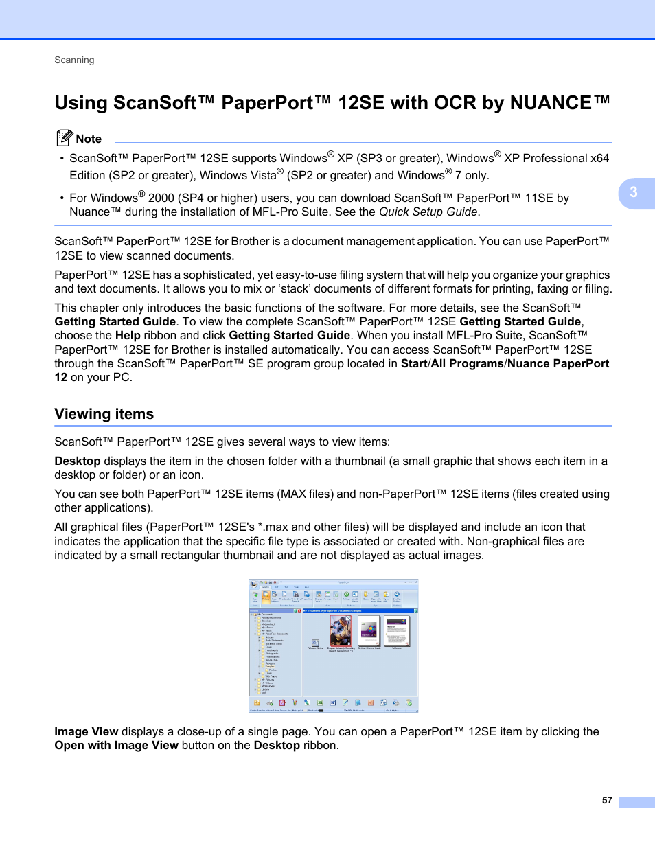 Using scansoft™ paperport™ 12se with ocr by nuance, Viewing items | Brother MFC 7360N User Manual | Page 65 / 218