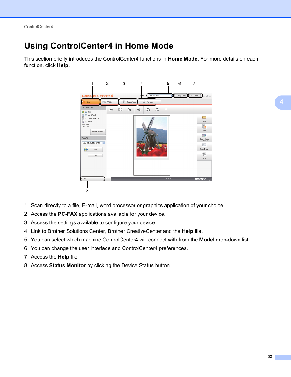 Using controlcenter4 in home mode | Brother MFC 7360N User Manual | Page 70 / 218