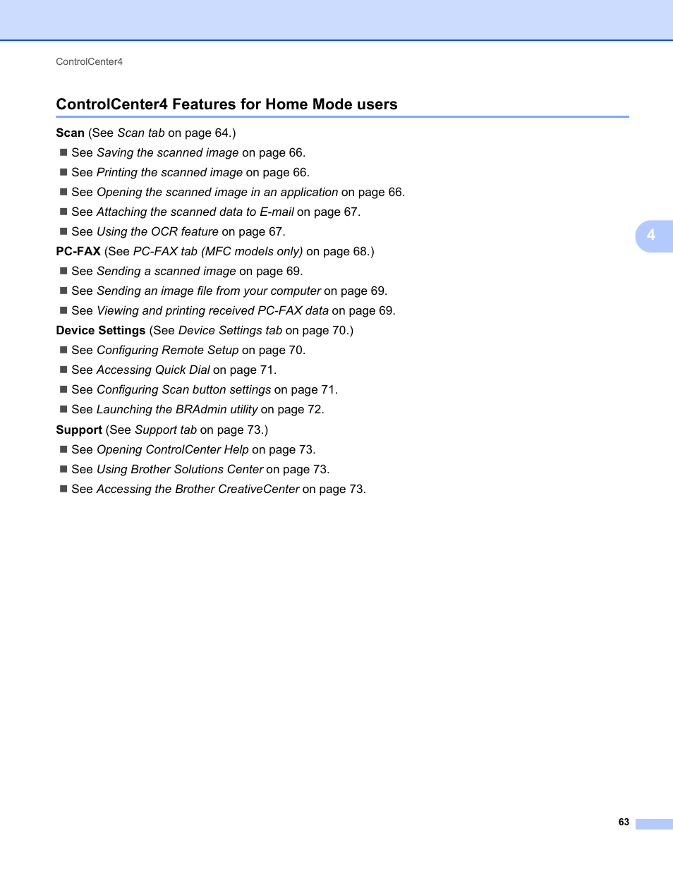 Controlcenter4 features for home mode users, 4controlcenter4 features for home mode users | Brother MFC 7360N User Manual | Page 71 / 218