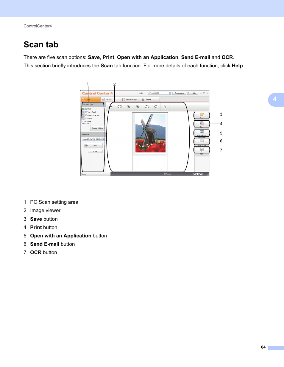 Scan tab | Brother MFC 7360N User Manual | Page 72 / 218