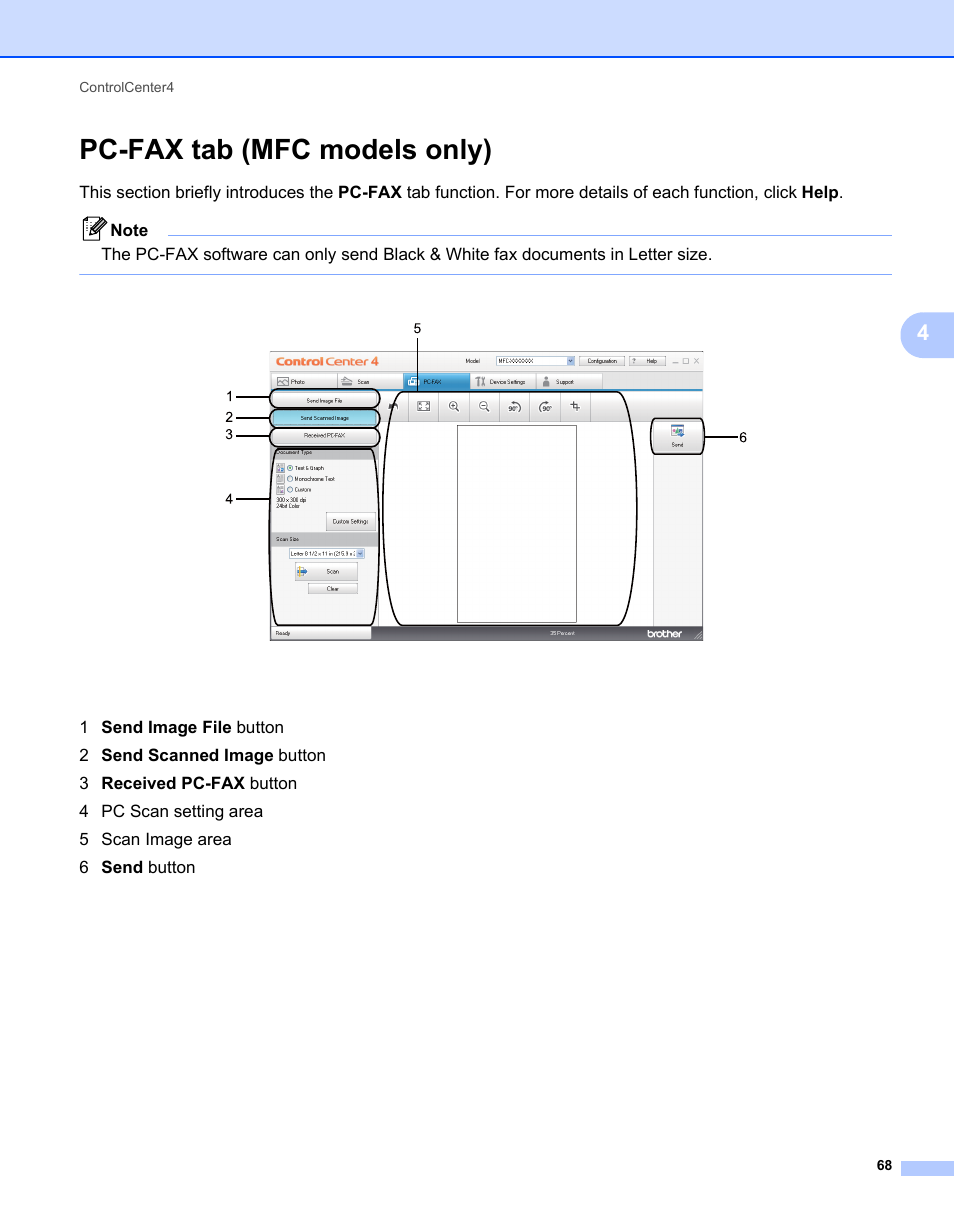 Pc-fax tab (mfc models only) | Brother MFC 7360N User Manual | Page 76 / 218