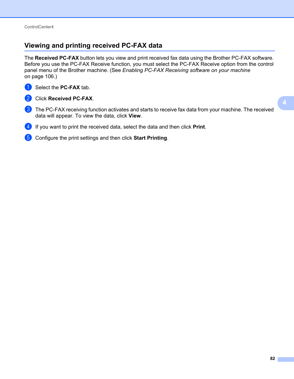 Viewing and printing received pc-fax data | Brother MFC 7360N User Manual | Page 90 / 218