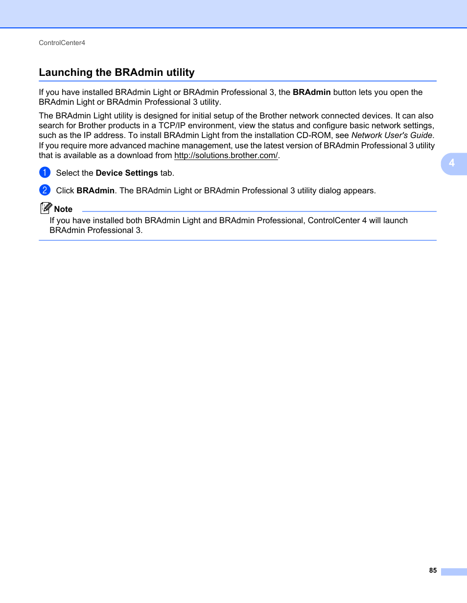 Launching the bradmin utility, 4launching the bradmin utility | Brother MFC 7360N User Manual | Page 93 / 218