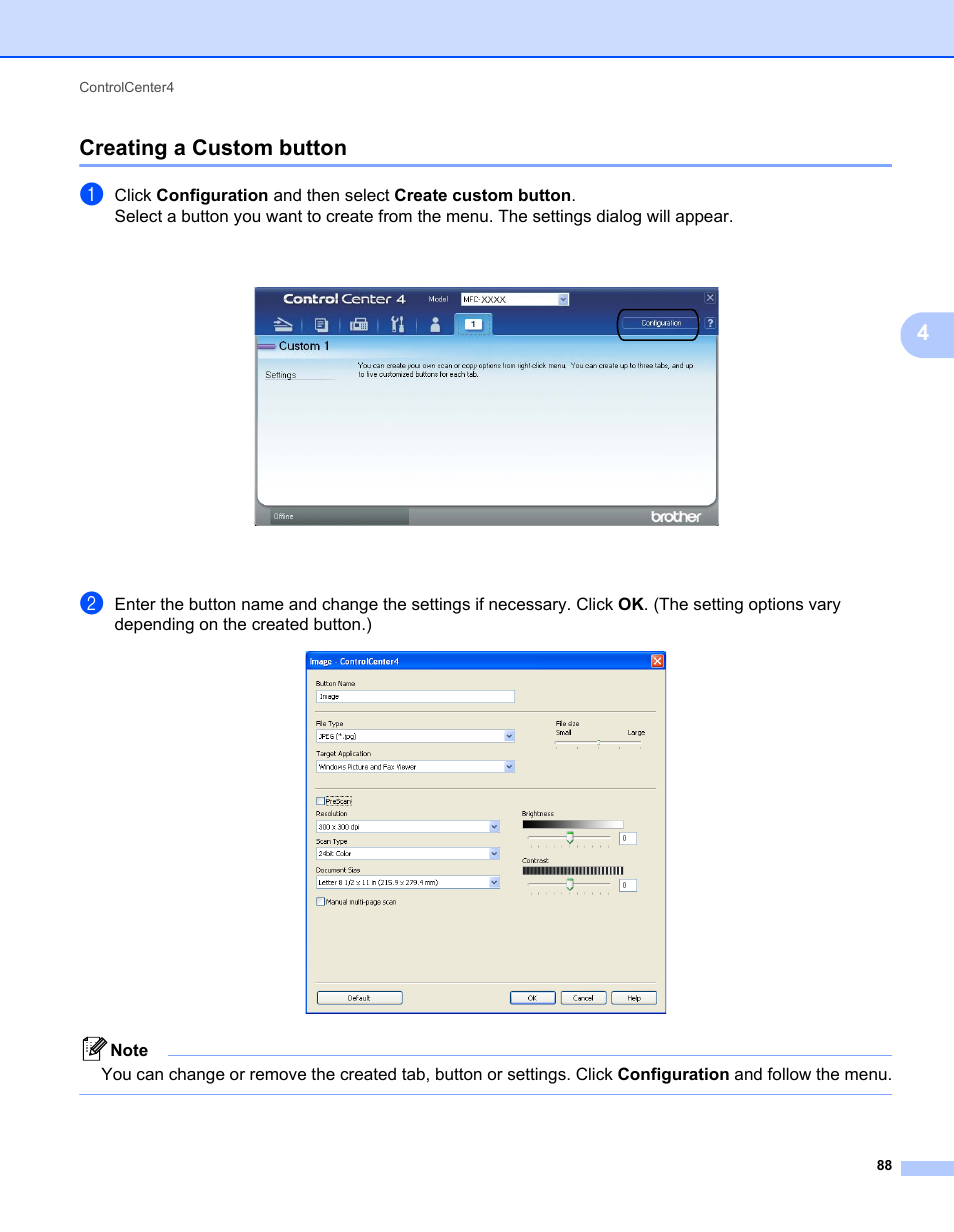 Creating a custom button, 4creating a custom button | Brother MFC 7360N User Manual | Page 96 / 218