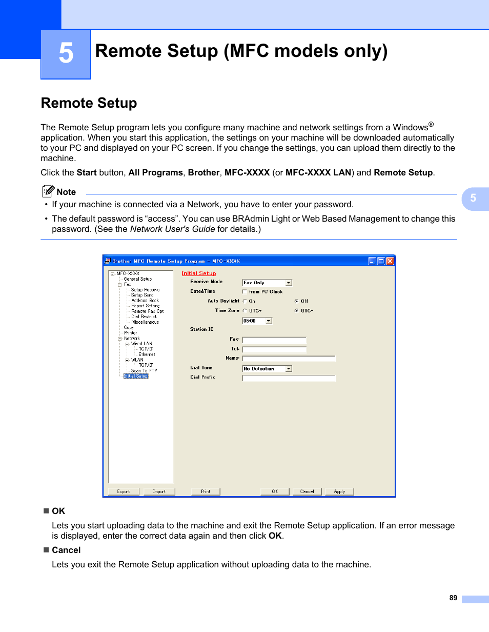 5 remote setup (mfc models only), Remote setup, Remote setup (mfc models only) | Brother MFC 7360N User Manual | Page 97 / 218