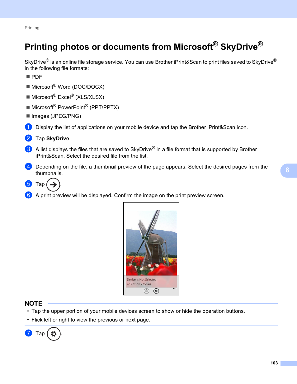 Printing photos or documents from microsoft, Skydrive | Brother Mobile Print/Scan for Brother iPrint&Scan User Manual | Page 107 / 115