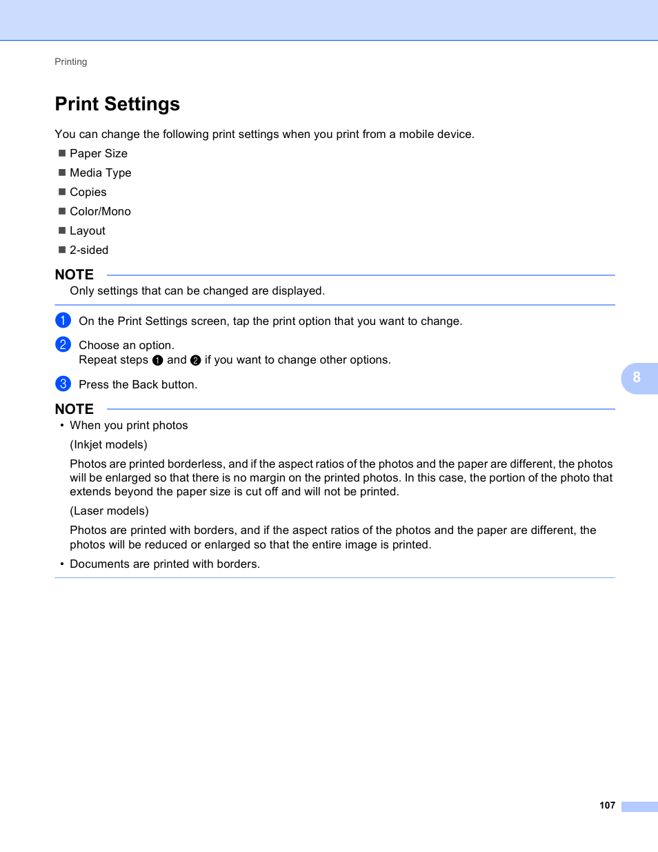 Print settings | Brother Mobile Print/Scan for Brother iPrint&Scan User Manual | Page 111 / 115