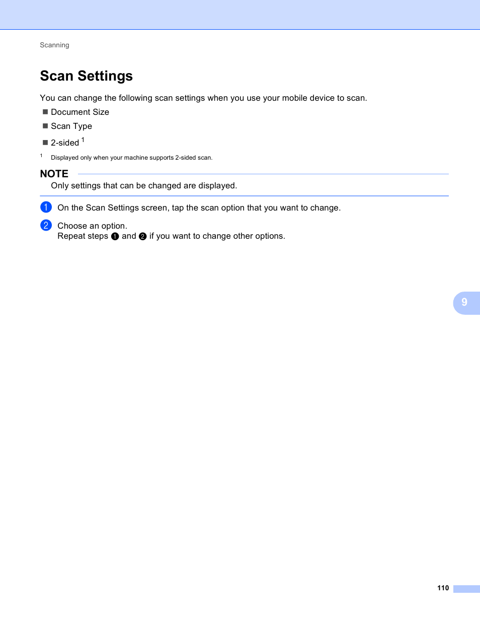 Scan settings | Brother Mobile Print/Scan for Brother iPrint&Scan User Manual | Page 114 / 115