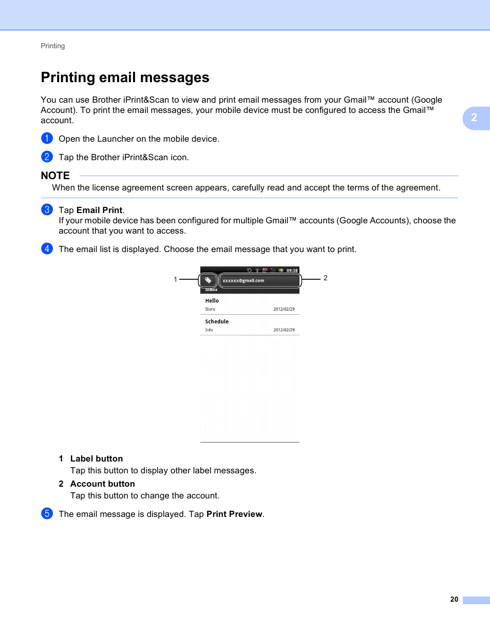 Printing email messages | Brother Mobile Print/Scan for Brother iPrint&Scan User Manual | Page 24 / 115