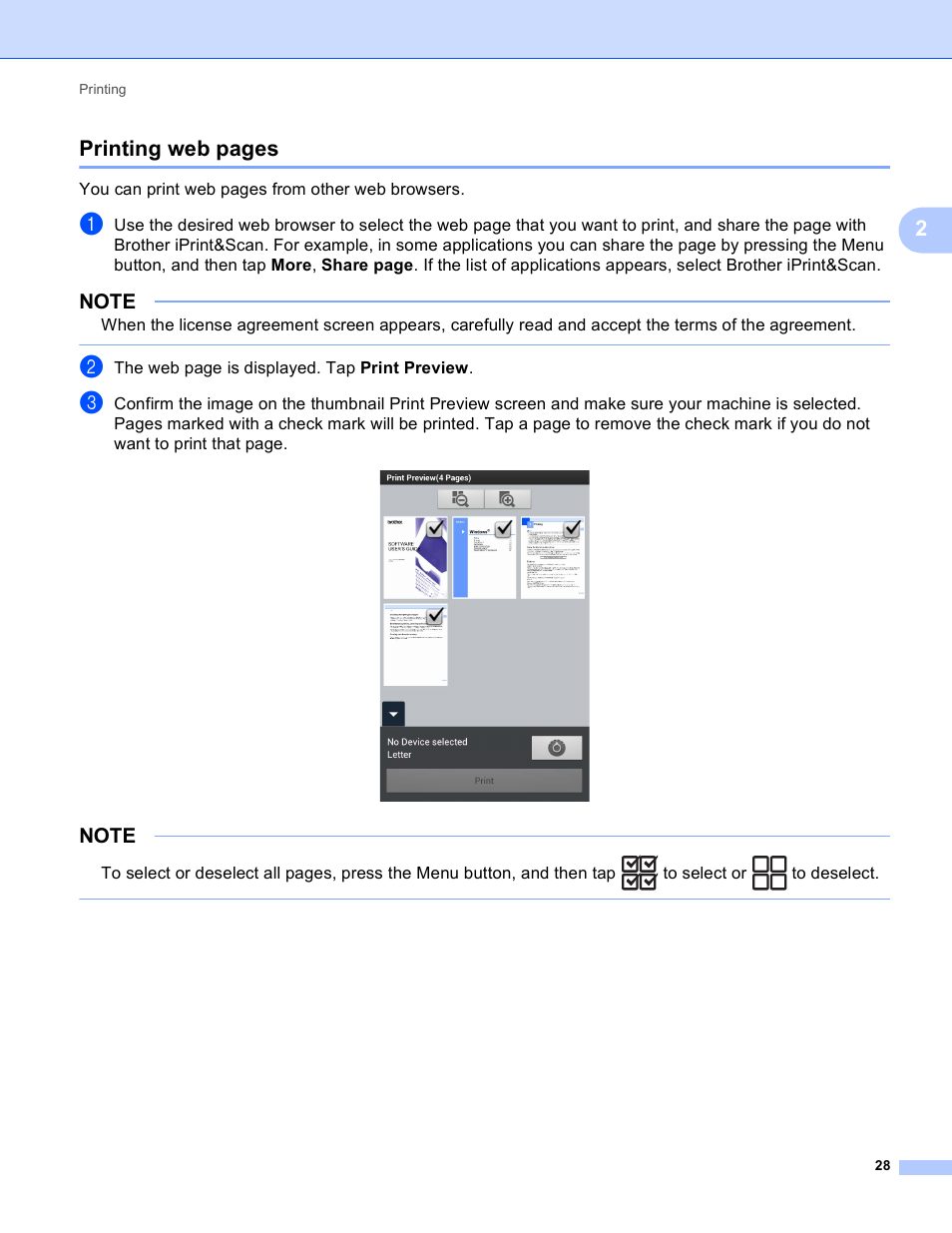 2printing web pages | Brother Mobile Print/Scan for Brother iPrint&Scan User Manual | Page 32 / 115