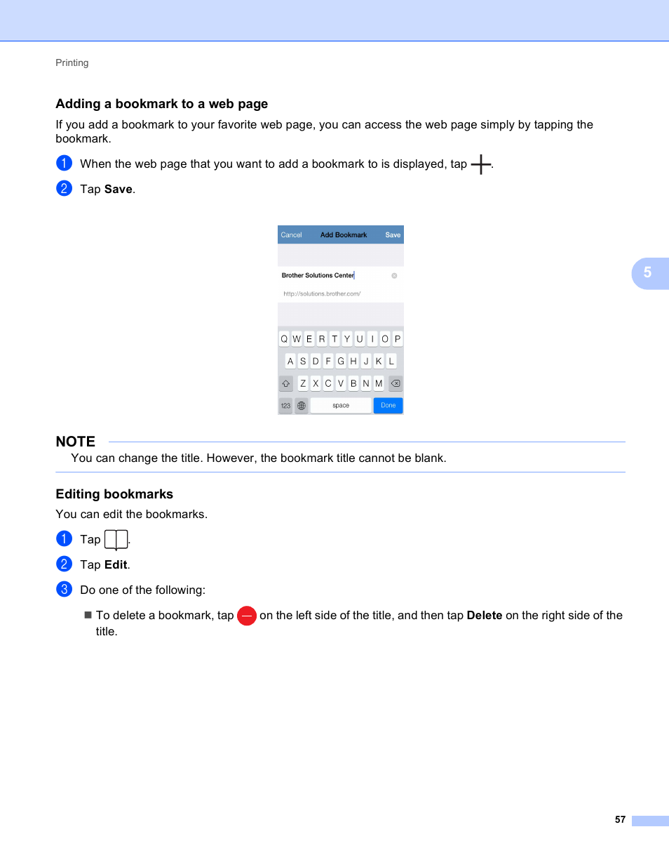 Editing bookmarks | Brother Mobile Print/Scan for Brother iPrint&Scan User Manual | Page 61 / 115