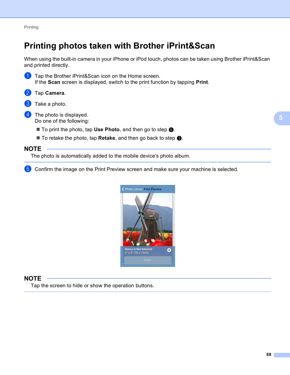 Printing photos taken with brother iprint&scan | Brother Mobile Print/Scan for Brother iPrint&Scan User Manual | Page 72 / 115