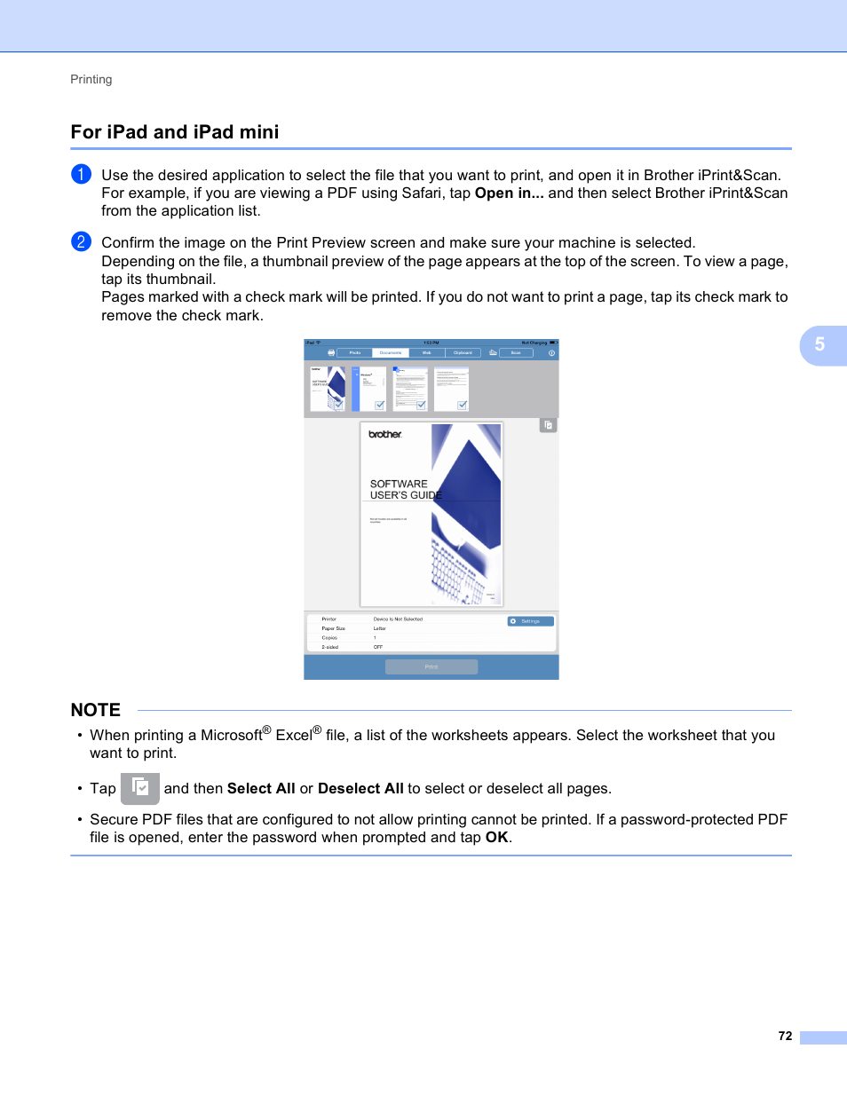 For ipad and ipad mini, 5for ipad and ipad mini | Brother Mobile Print/Scan for Brother iPrint&Scan User Manual | Page 76 / 115
