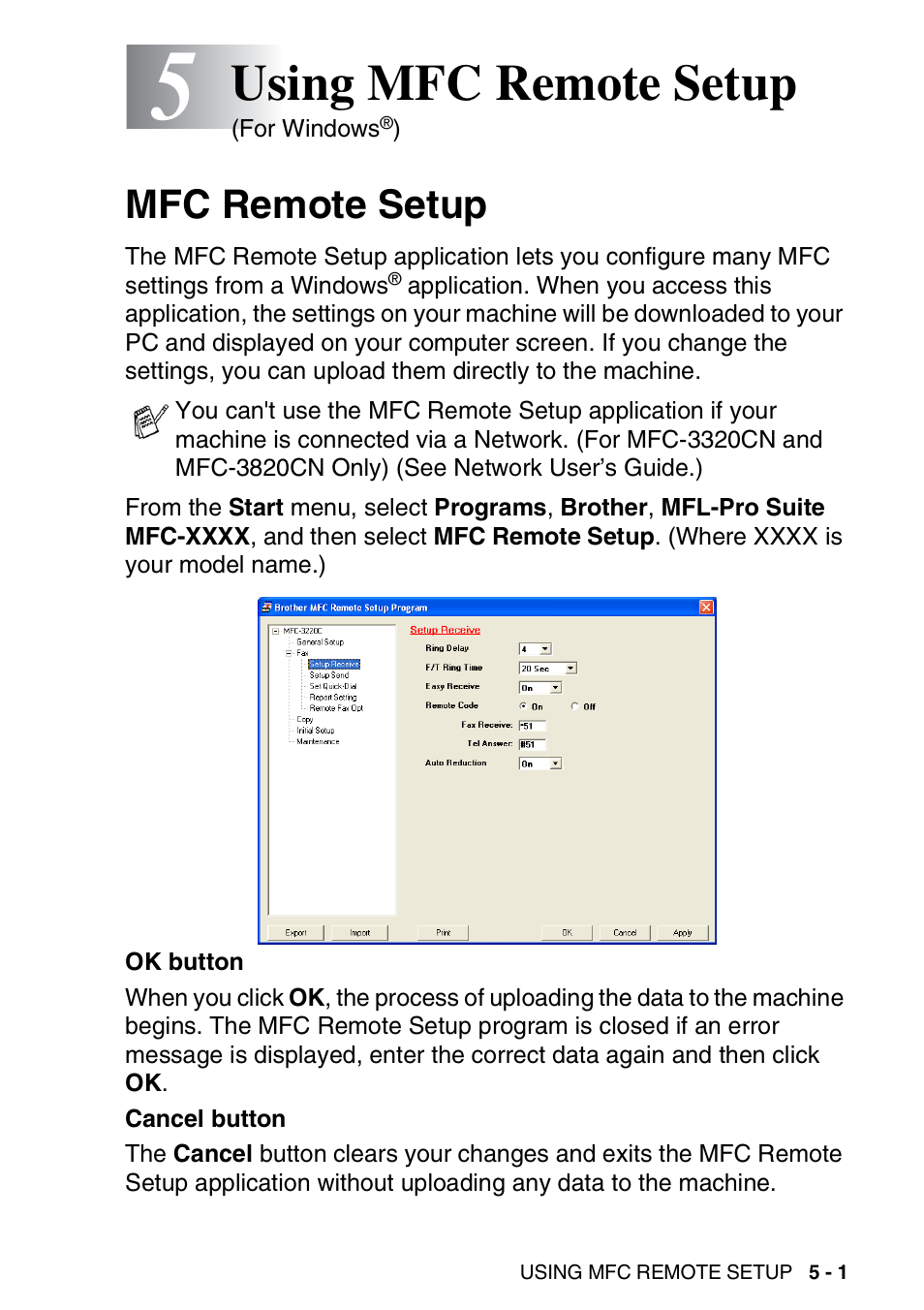 5 using mfc remote setup, Mfc remote setup, Using mfc remote setup -1 | Mfc remote setup -1, Using mfc remote setup | Brother MFC-3420C User Manual | Page 111 / 181