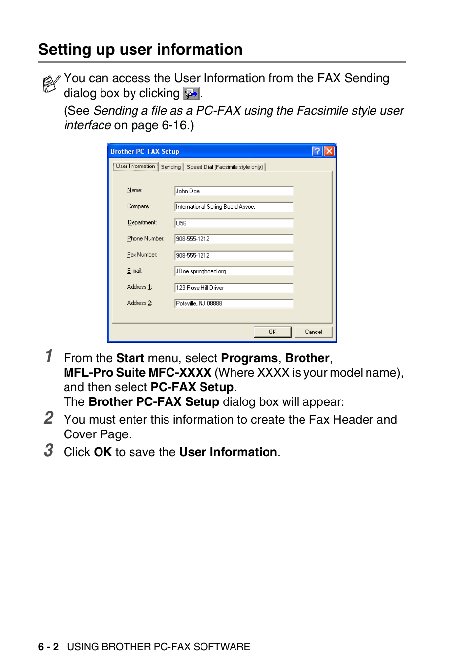 Setting up user information, Setting up user information -2 | Brother MFC-3420C User Manual | Page 114 / 181