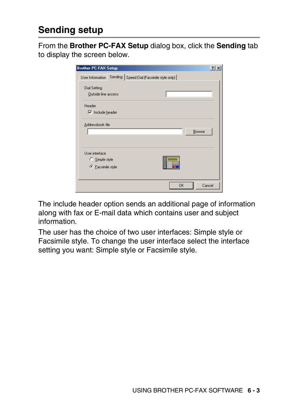 Sending setup, Sending setup -3 | Brother MFC-3420C User Manual | Page 115 / 181