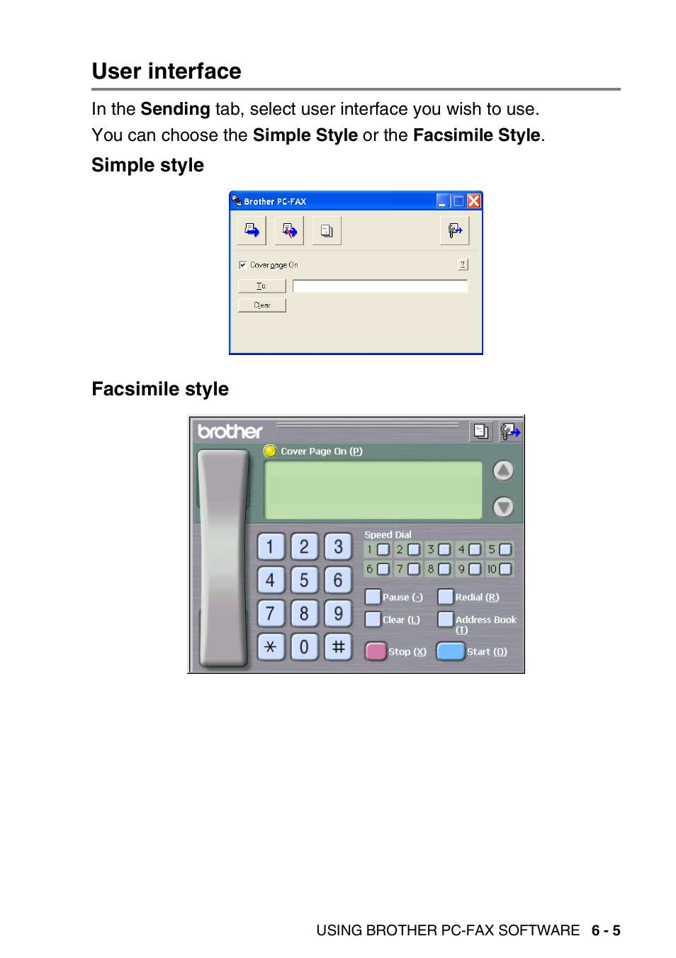 User interface, Simple style, Facsimile style | User interface -5, Simple style -5 facsimile style -5 | Brother MFC-3420C User Manual | Page 117 / 181