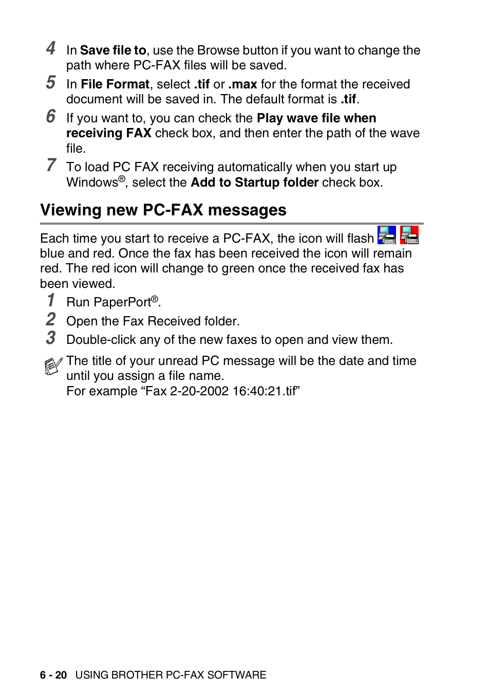 Viewing new pc-fax messages, Viewing new pc-fax messages -20 | Brother MFC-3420C User Manual | Page 132 / 181