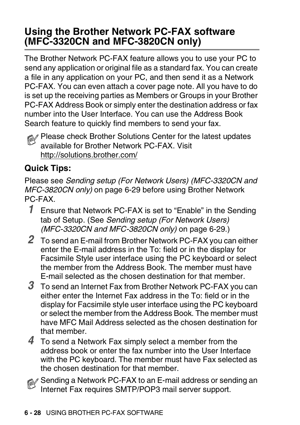 Quick tips, Using the brother network pc-fax software | Brother MFC-3420C User Manual | Page 140 / 181