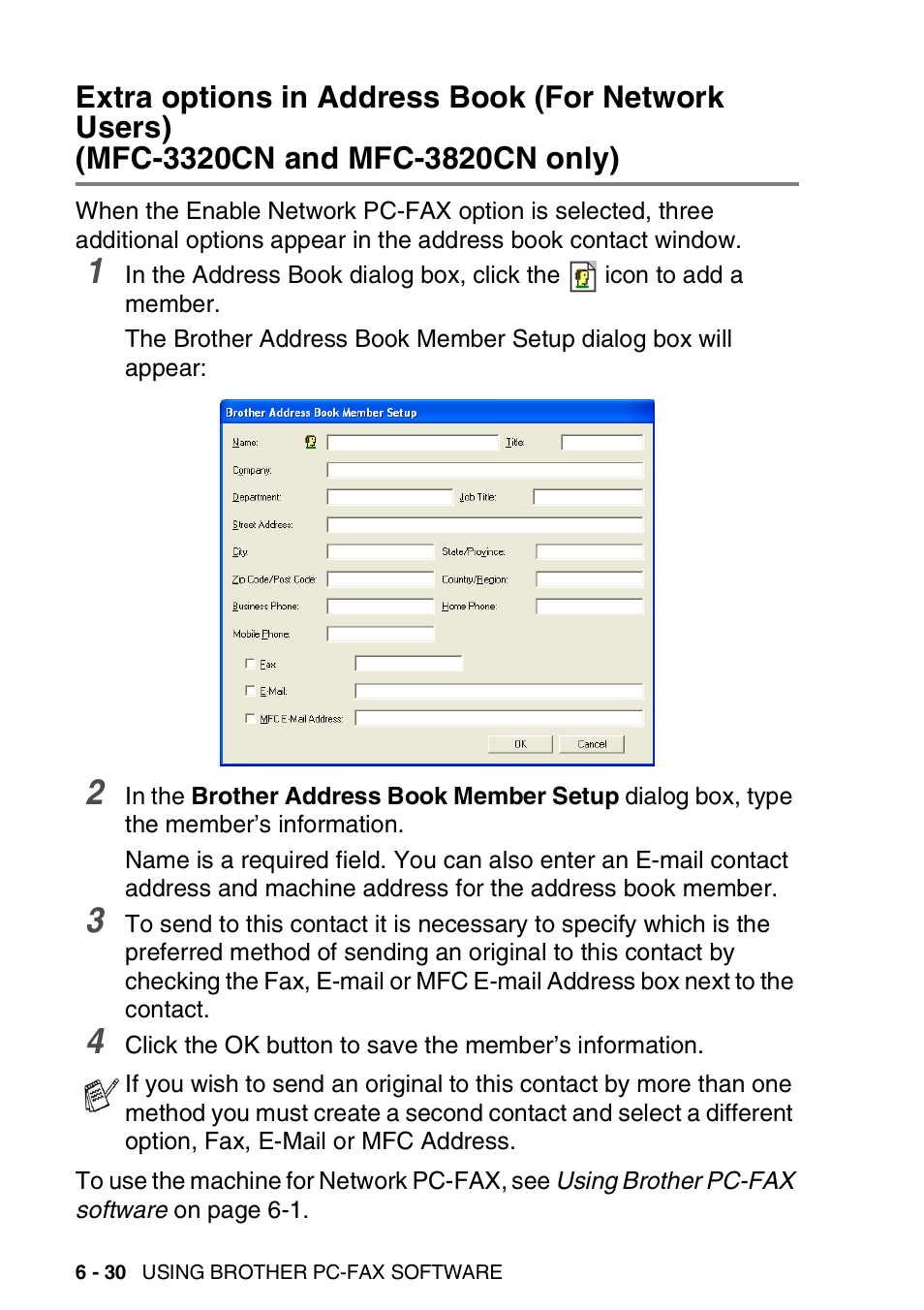 Extra options in address book (for network users), Mfc-3320cn and mfc-3820cn only) -30 | Brother MFC-3420C User Manual | Page 142 / 181