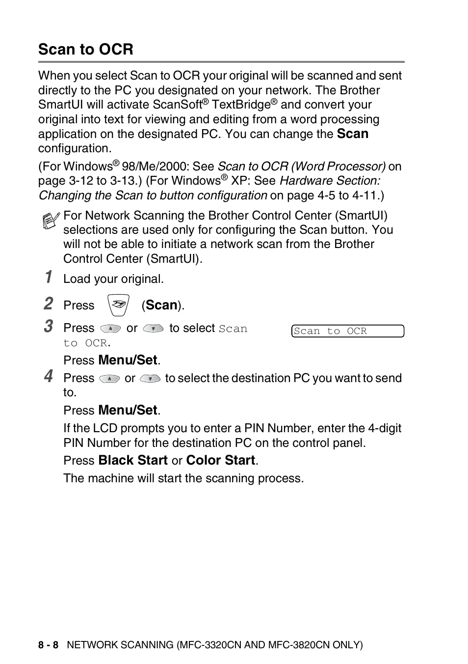 Scan to ocr, Scan to ocr -8 | Brother MFC-3420C User Manual | Page 154 / 181