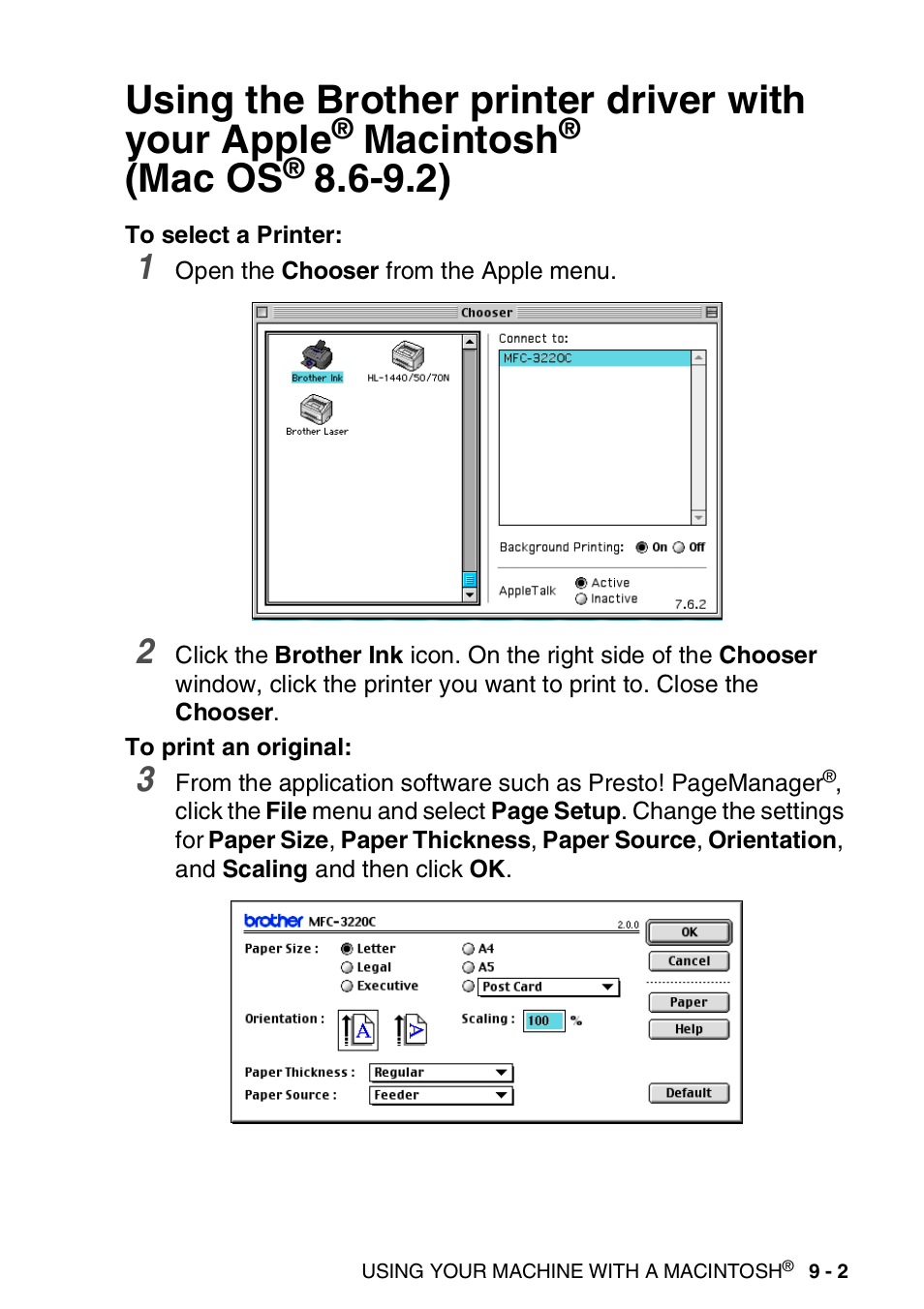 Using the brother printer driver with your apple, Macintosh, Mac os | Brother MFC-3420C User Manual | Page 157 / 181