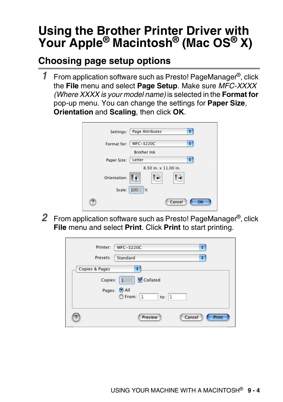 Using the brother printer driver with your apple, Macintosh, Mac os | X) -4, See using the brother printer driver with, Your apple | Brother MFC-3420C User Manual | Page 159 / 181