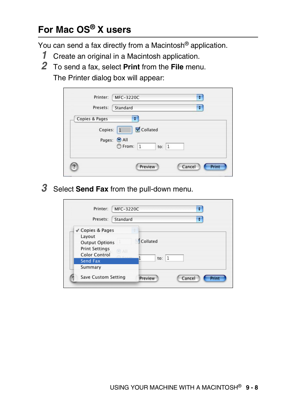 For mac os® x users, For mac os, X users -8 | X users | Brother MFC-3420C User Manual | Page 163 / 181