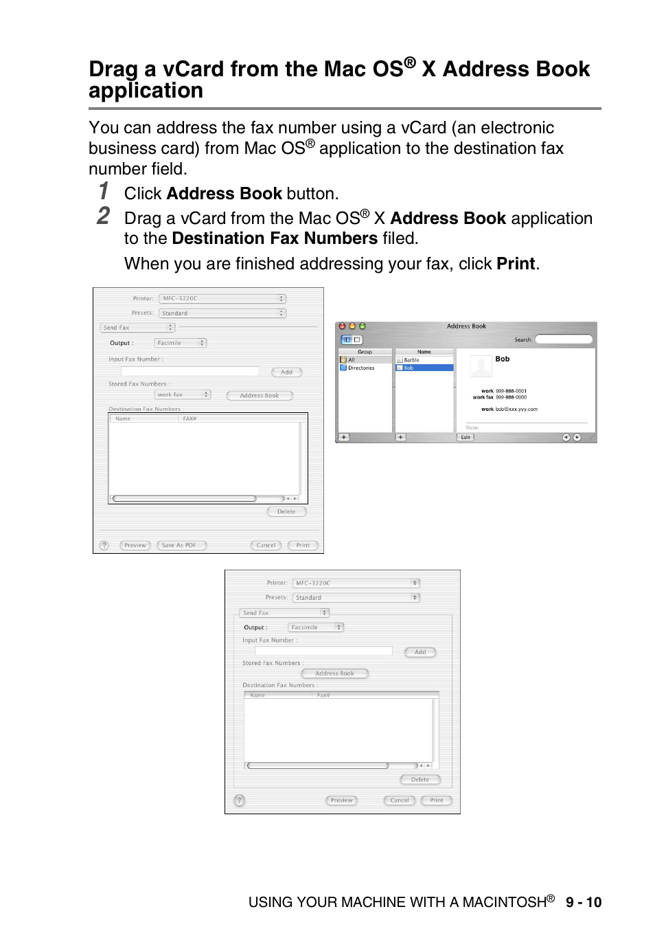 Drag a vcard from the mac os, X address book, Application -10 | X address book application | Brother MFC-3420C User Manual | Page 165 / 181