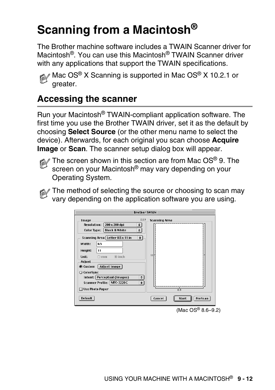 Scanning from a macintosh, Accessing the scanner, Accessing the scanner -12 | Brother MFC-3420C User Manual | Page 167 / 181