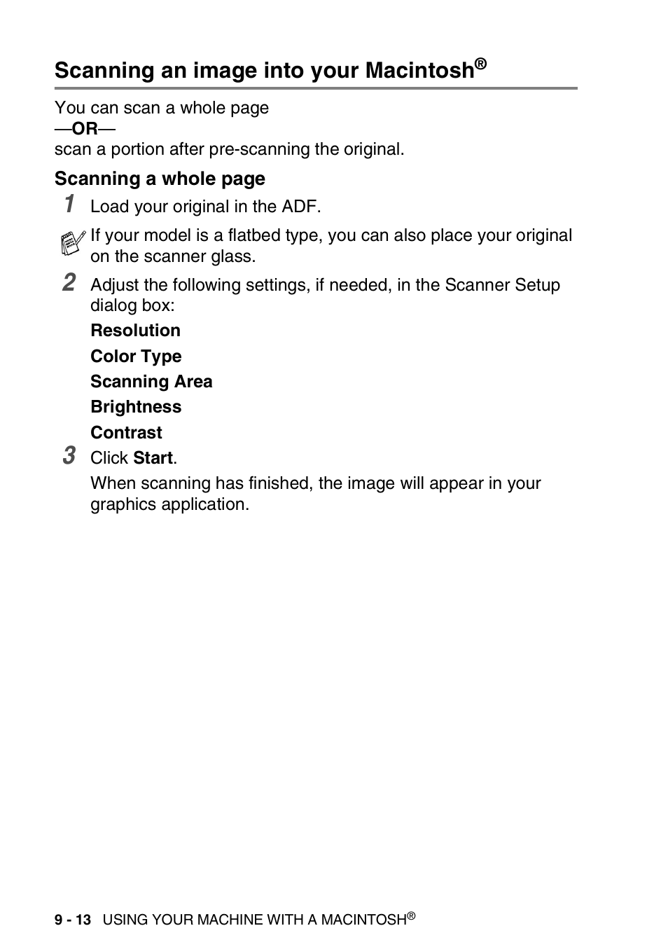 Scanning an image into your macintosh | Brother MFC-3420C User Manual | Page 168 / 181